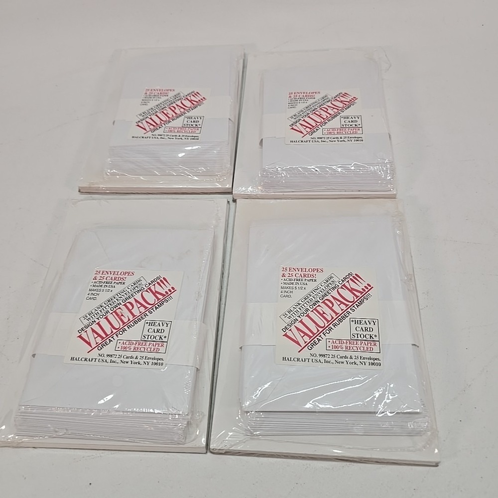 Halcraft USA Valuepack 4 Packages Of 25 Envelopes & Cards White NEW Cardcraft